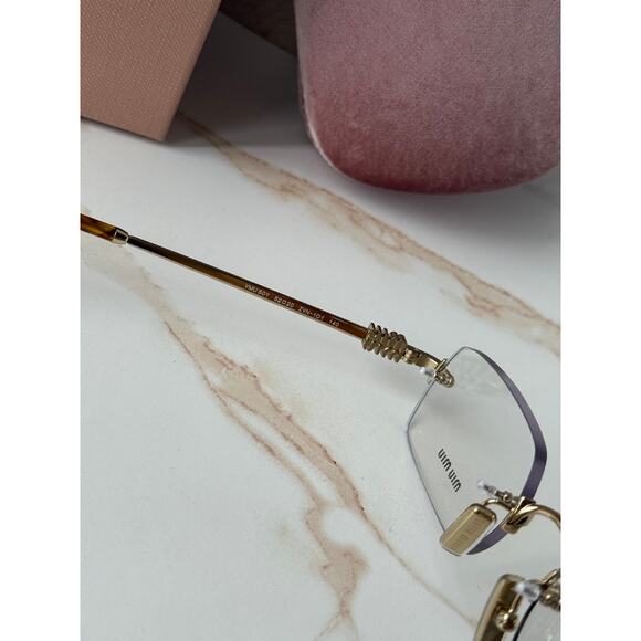 NEW Miu Miu M50YV Gold Rimless Metal Eyeglasses Frames